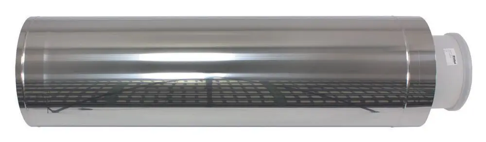 Edelstahlrohr für Abgassysteme, in der Farbe Silber, mit einem glatten, reflektierenden Finish. Geeignet für Anwendungen in Verbindung mit Vaillant-Systemen.